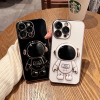 luxury astronaut stand holder case for iphone 13 12 11 pro max mini x xs xr 7 8 plus se 2022 plating silicone shockproof cover