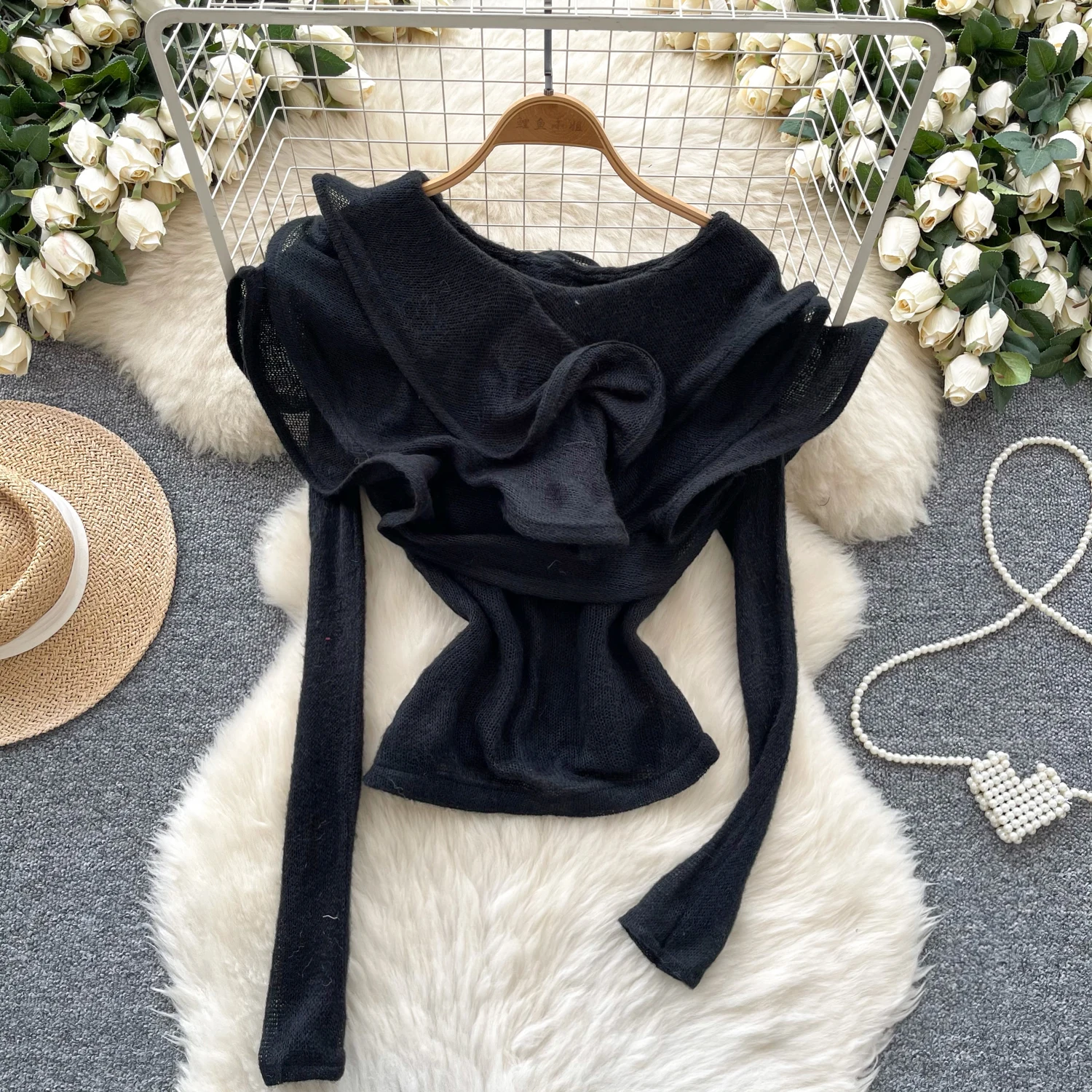 Hotsweet диагональный воротник с открытыми плечами элегантный шикарный вязаный