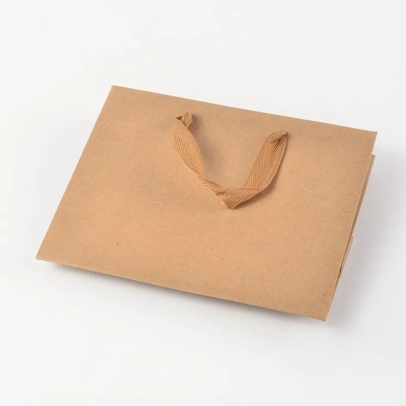 10Pcs Rectangle Kraft Paper Gift Bags with Nylon Cord Handles for Party Birthday Christmas Jewelry Candy Packing Shopping Bag