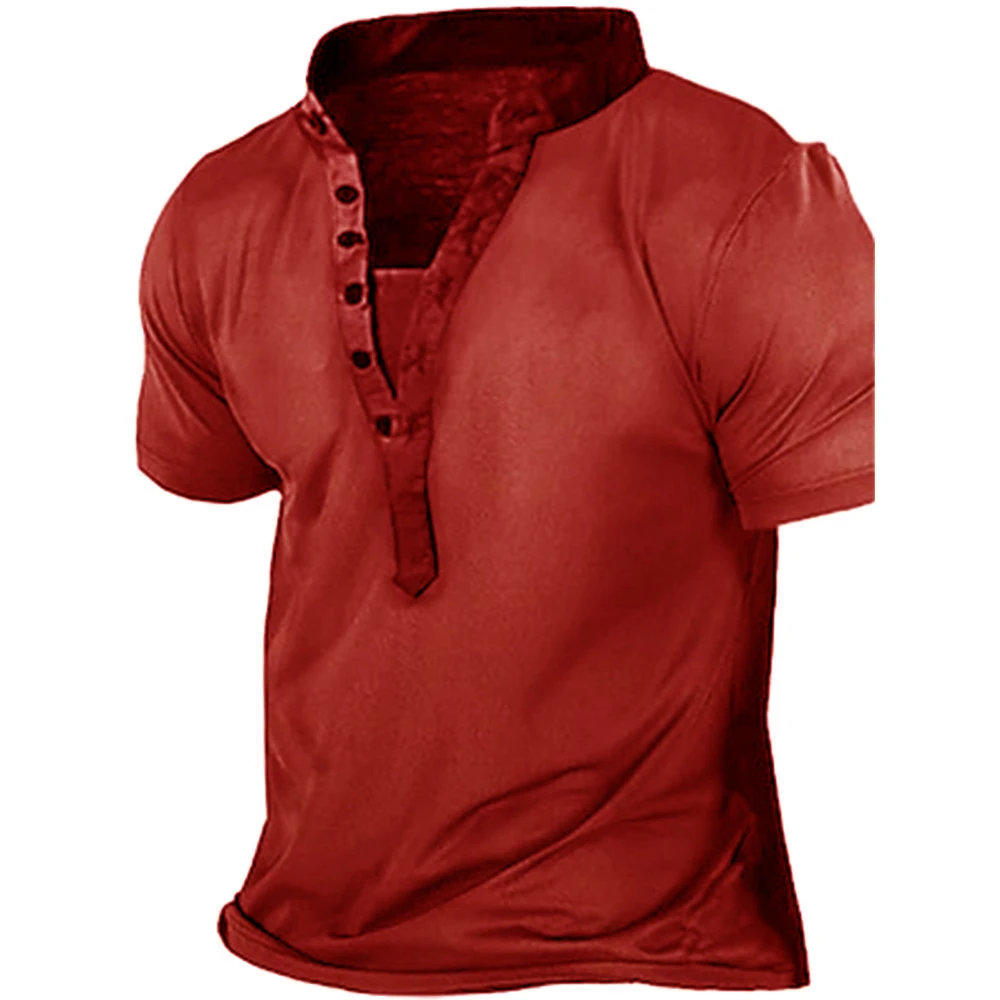 Мужская Однотонная футболка Henley новинка футболки с 3D-принтом модная уличный топ