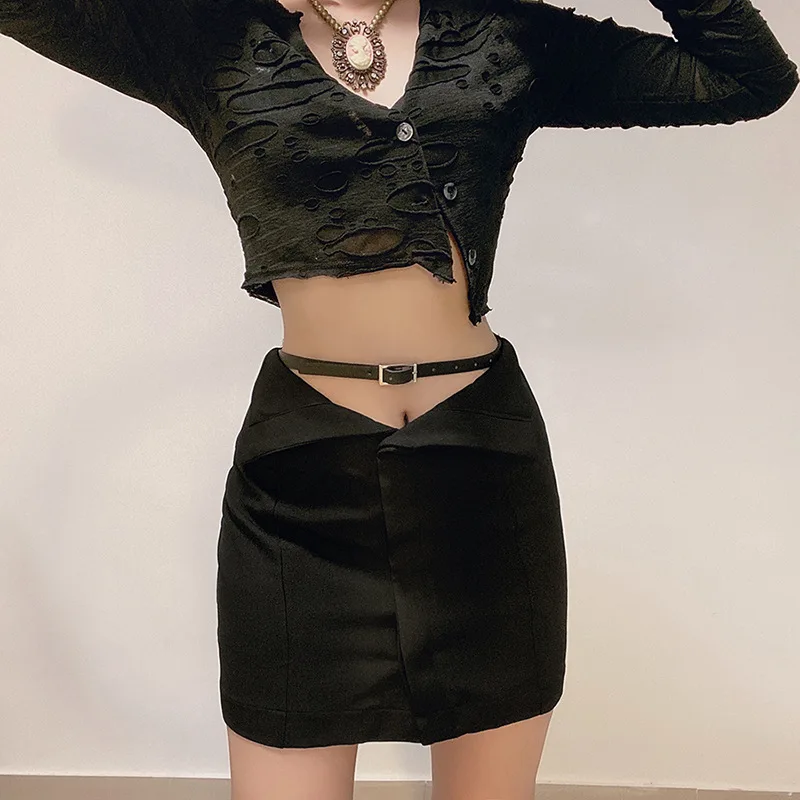 

2023 Women Summer Goth Dark Gothic Punk Mini Skirts Y2k E-girl Grunge Black High Waist Bodycon Skirt Fashion Streetwear Clothes