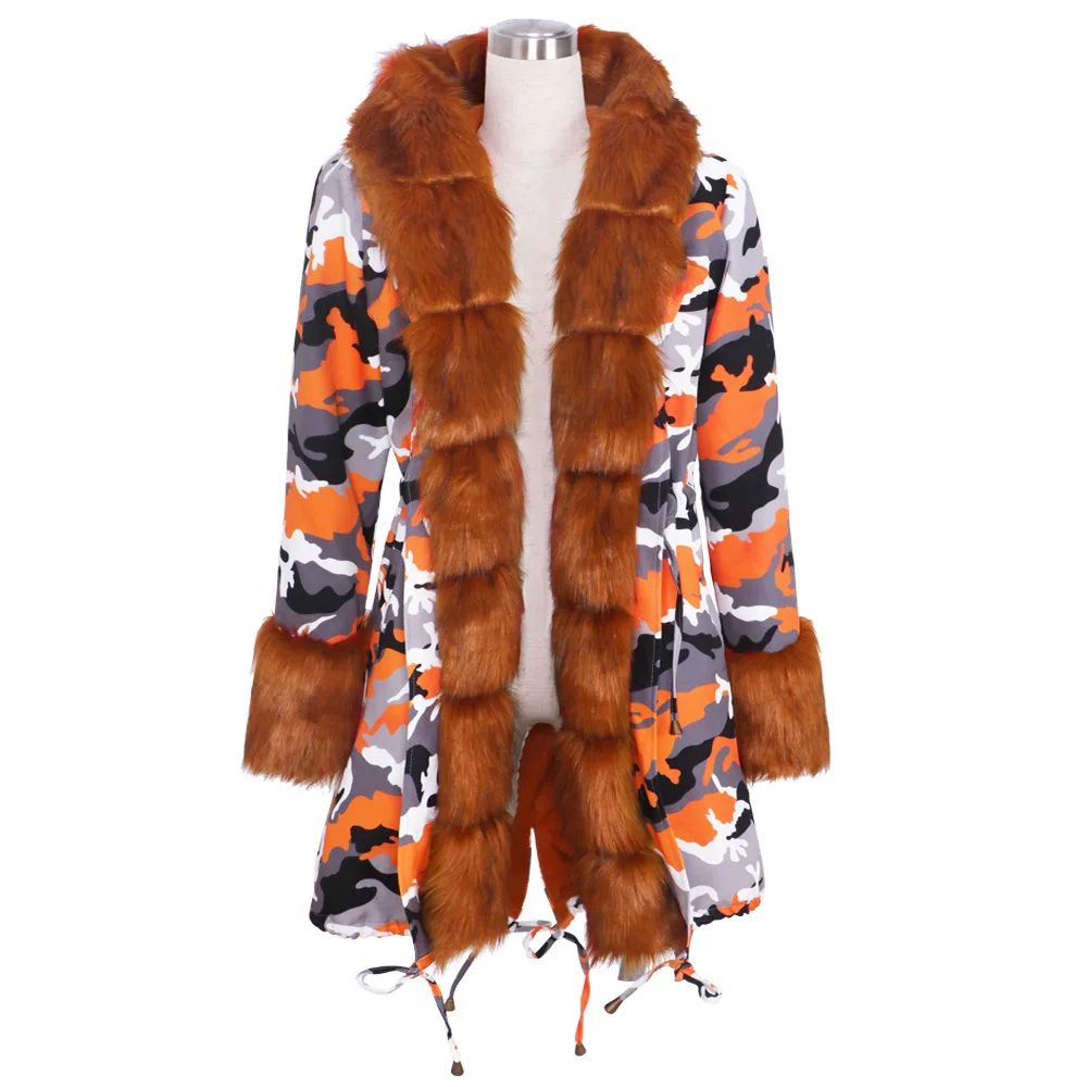 WYWMY Print Winter Jacket for Women Fur Coat Long Parka Warm Winter Coat Oversize Woman Coats Puffer Jacket Casual Loose Outwear
