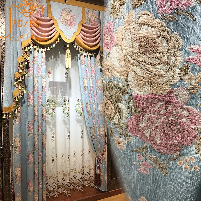 European High-end Palace Style Chenille Thickened Jacquard Curtains for Living Room Bedroom Custom Valance