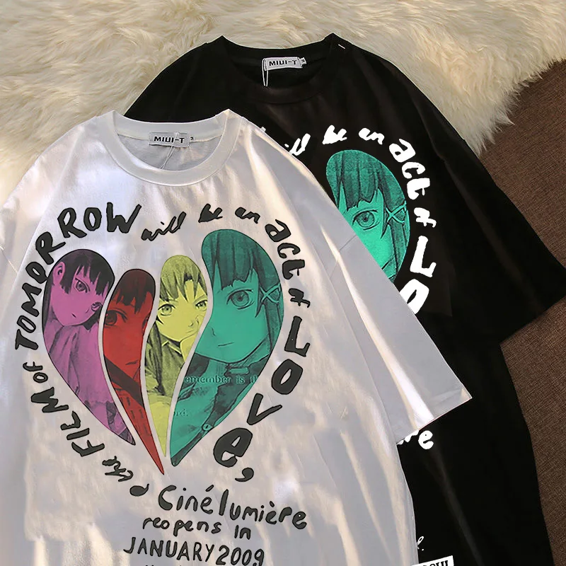 

Harajuku Women T-Shirts Hip Hop Streetwear Tops Japanese Anime Heart Letter Cartoon T Shirt Summer Short Sleeve Woman Tshirts