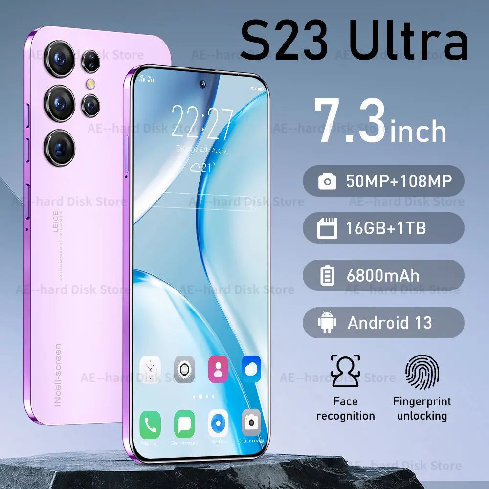 

S23 Ultra 7.0inch HD Celular 6800mAh Unlocked Mobile Phones Original 50MP+108MP 5G Dual Sim Android 13 Cell Phone 16GB+1TB