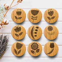 new engraved flower stem wooden drawer knob boho nursery cabinet pulls nature wood coat hook childrens room furniture handles