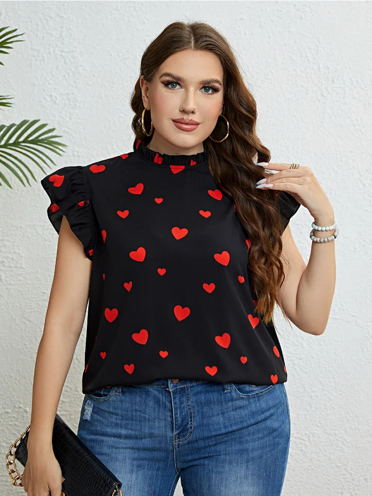 

Summer black love loose fashion plus size casual top