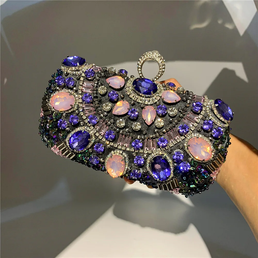 

High Quality New Handmade Pearl Rust Bag Rhinestone Dinner Handbag Women Exquisite Mobile Phone Bag Wedding Birthday Gift