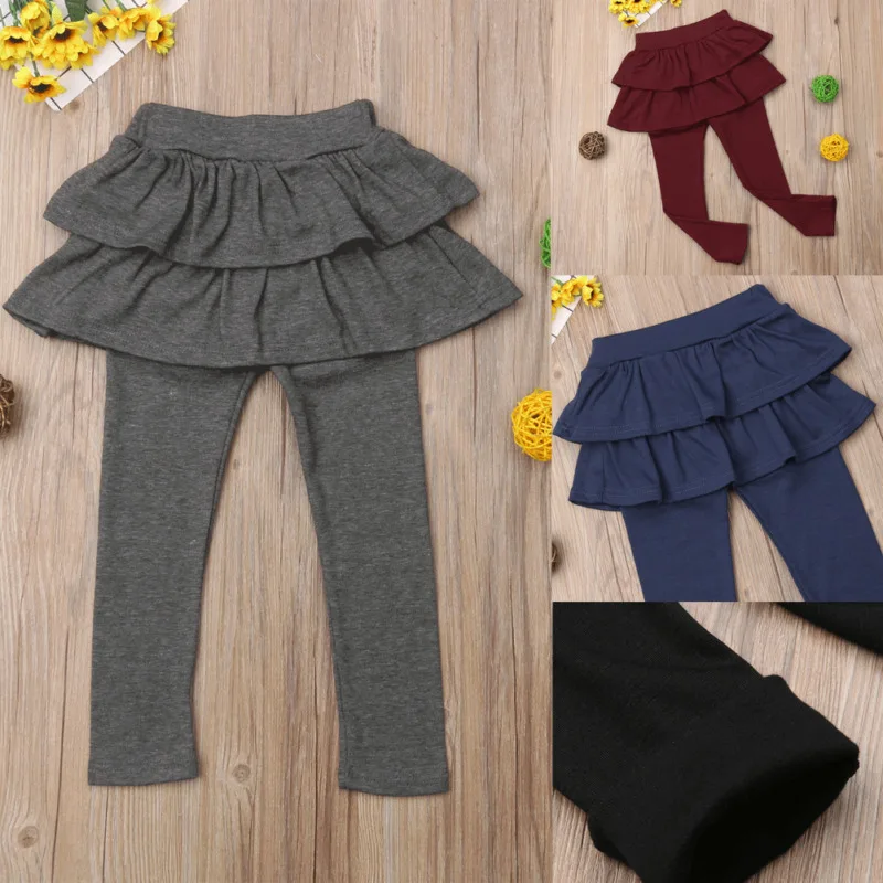 

New Kids Girl Warm Soft Cute Cake Culottes Leggings With Ruffle Tutu Skirts Pants For 2-8Years Children's Autumn Clothing