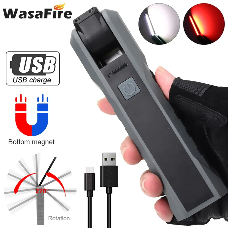 

USB Rechargeable Work Light COB LED Flashlight Flexible Inspection Hand Lamp with Tail Magnet Outdoor Portable Spotlight