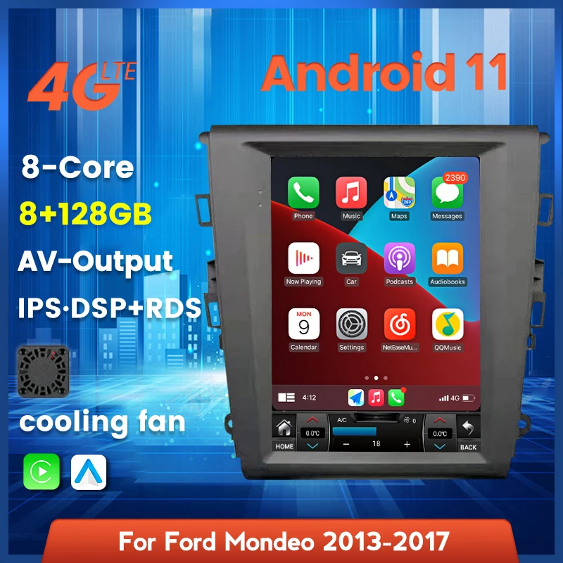 8Гб+128Гб Андроид 11 автомобильный мультимедийный плеер для Ford Mondeo Fusion 2013-2018 GPS навигация радио стерео Wifi Tesla вертикальный экран on.