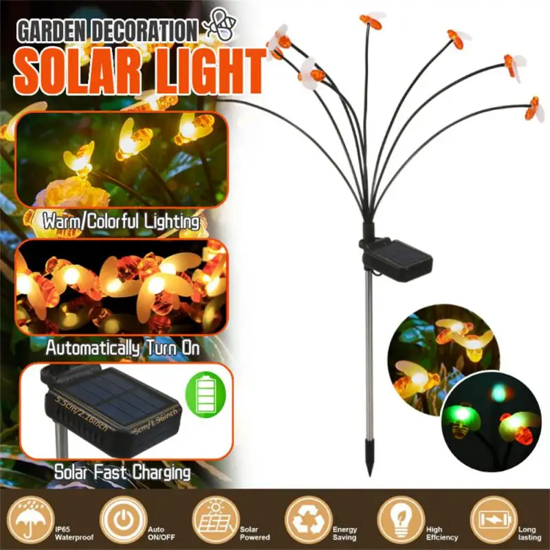 

Solar Garden Lights Bee Firefly Lighting Sway By Wind Waterproof Decorative Lamp Outdoor Use For Yard Patio Decoration Lighting