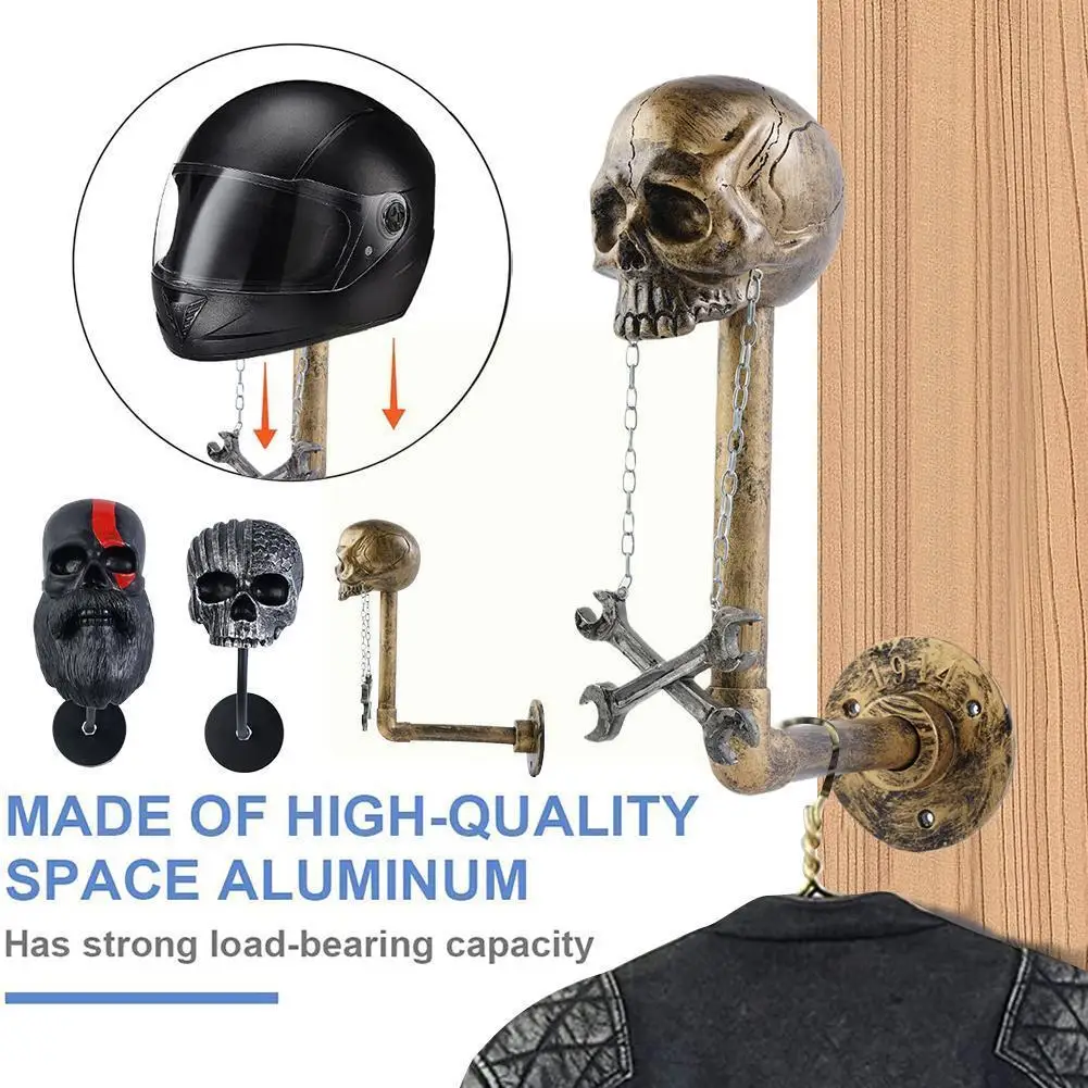 

Motorcycle Skull Helmet Holder Creative Resin Craft Wall Halloween Horror Decoration Helmet Interior Holder Skull Gift Retr V9C5