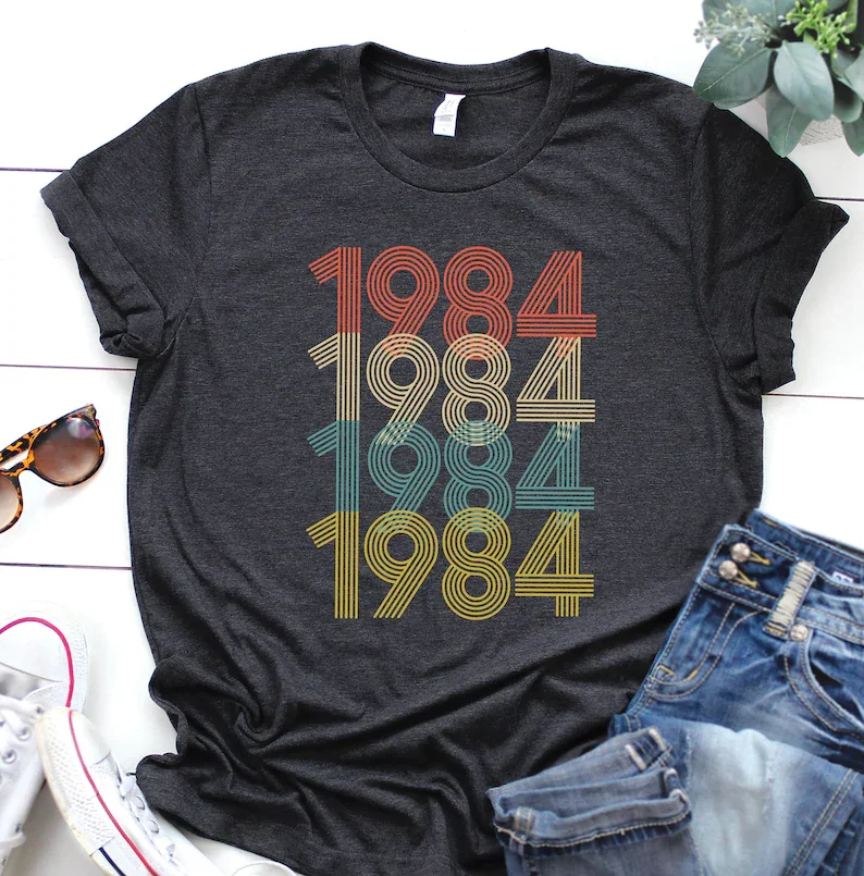 

Винтажная рубашка 38-го дня рождения 1984, подарки для мужчин, подарки для женщин, 100% хлопок, Оригинальная футболка с круглым вырезом, Повседнев...