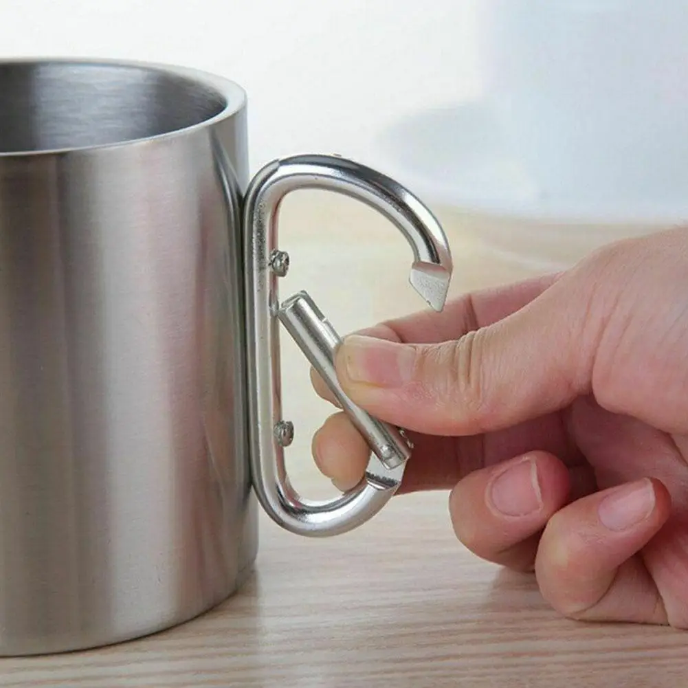 

Camping Cup Food Grade 304 Steel Cup Carabiner Hook Mug Tool Hike Handle Travel Water Picnic Outdoor Cup Outdoor S1e1