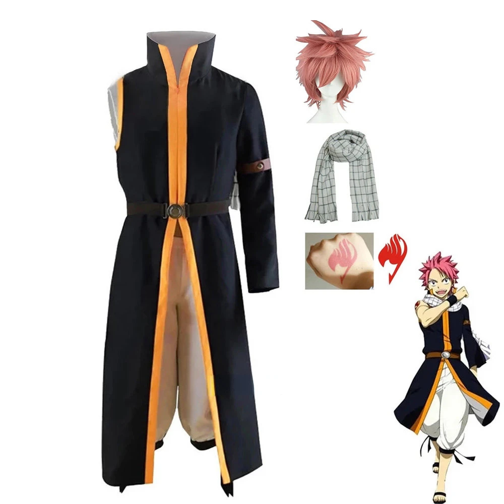 

Natsu Dragneel Cosplay Fairy Tail Natsu Anime Costume Halloween Cool Cloak Pant Scarf Red Tail Tattoo Sticker Gift Carnival New