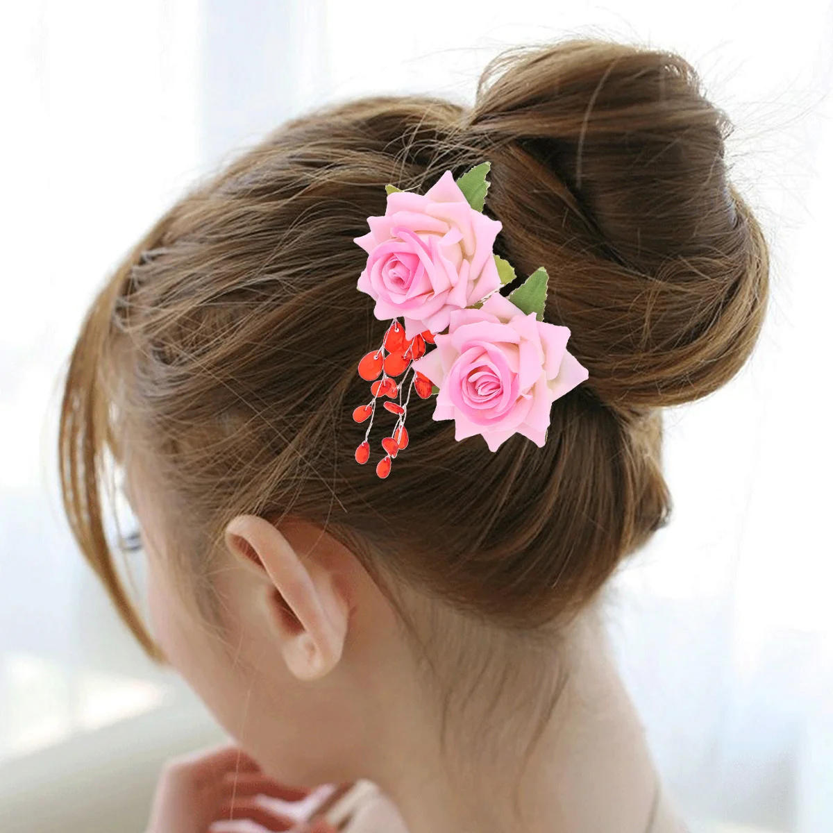 

2 Pcs Hair Clip Decorative Hairpin Floral Headpiece Bridal Women's Accessories Roses