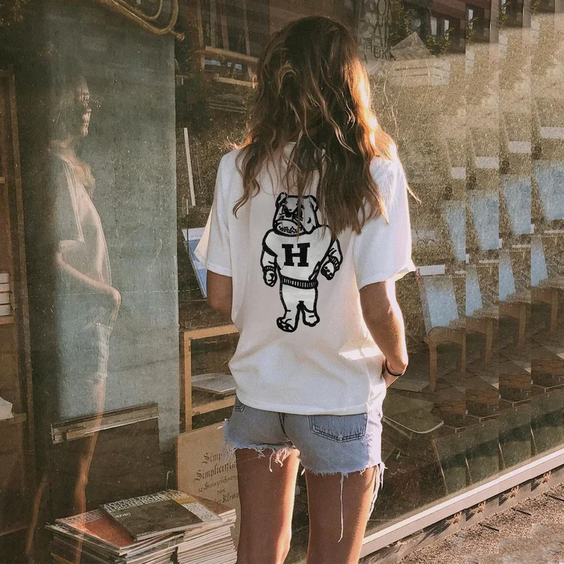 

vintage fashion back cartoon printing oversized t shirt women black top summer short sleeve tshirt casual graphic tee shirt 2021