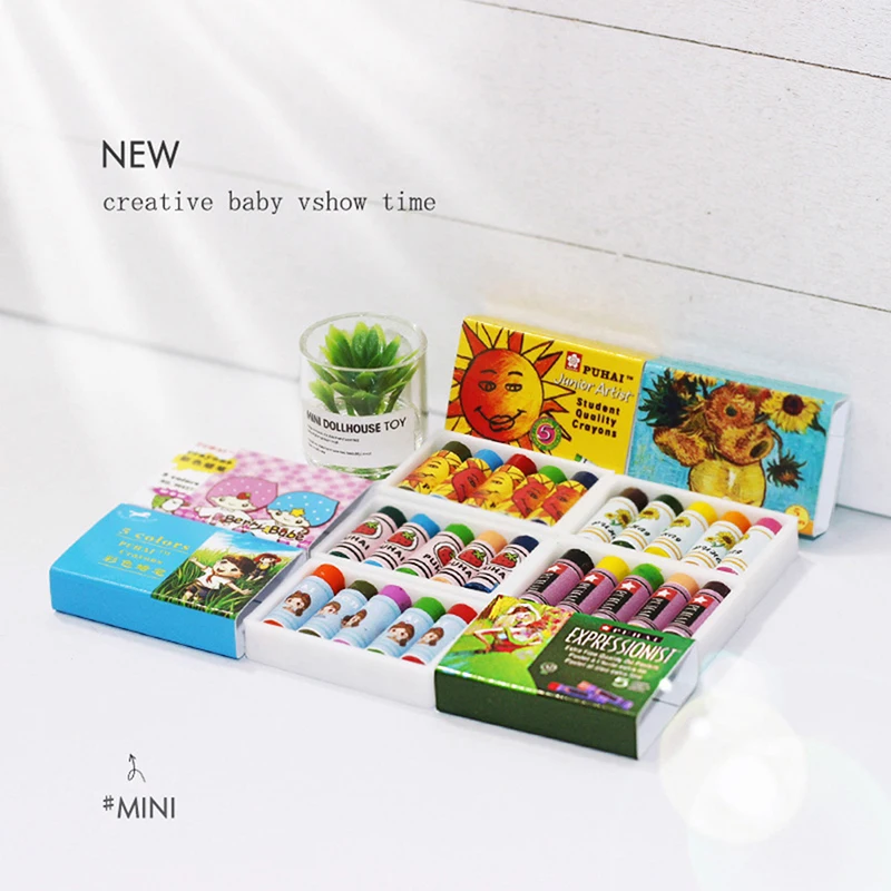 

1:12 Dollhouse Crayons Box Mini Colorful Crayons Pencils Creative Scene Model Living Room Doll Role Play Parts Miniature