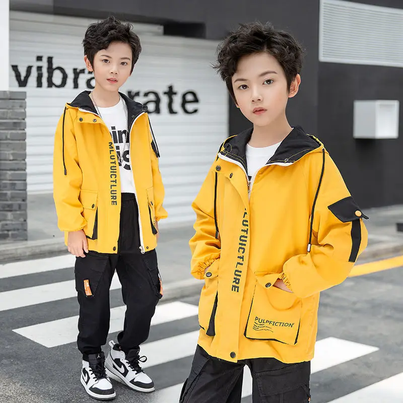 

Boys Spring Windbreaker Autumn Jacket New Medium Large Child Casual Hooded Top Fashion Trend 13 14 Years Old All-match Outerwear