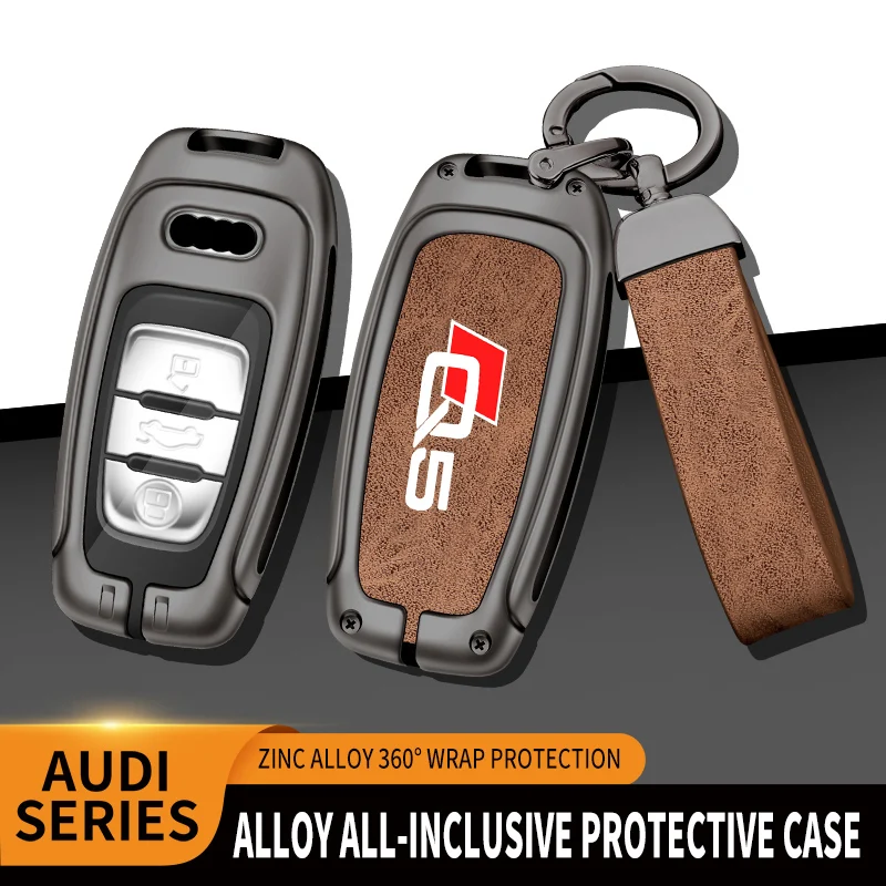 

Auto TPU Zinc Alloy Key Case Bag Car Key Chain For Audi Q5 Customize Logo Car Metal Key Shell Interior Decoration Accessories