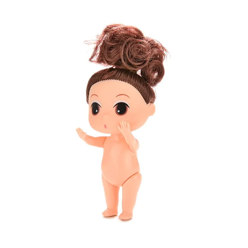 9cm Doll for Mini Ddung Dolls with Brown Bun Hair(Random color) Baking Mold Dolls Girl Toys 3.5