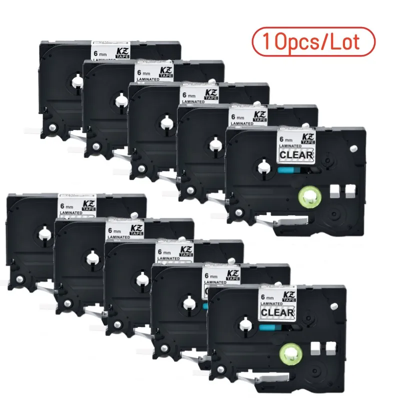 

10pcs Black On Clear Laminated Label Tape Compatible for Brother P Touch PTH110 KZe 111 kze-111 6mm*8m