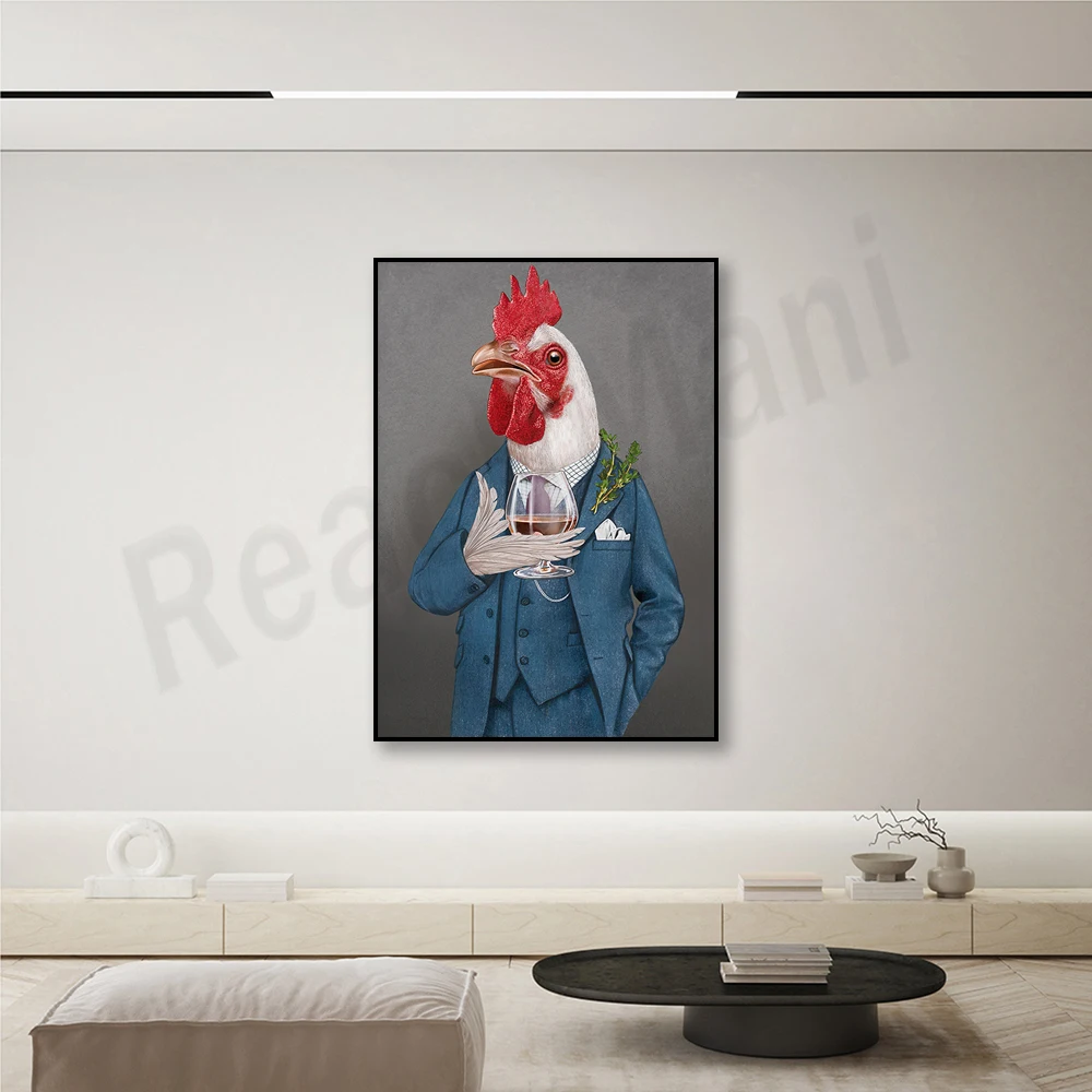 Портрет с забавными животными картины рисунком цыплят и напитков домашние