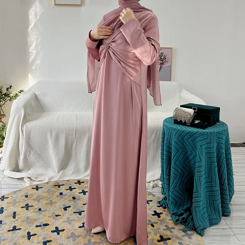 Middle East Muslimische Sets 2022 Turkey Dubai Solid Two Piece Dress Cardigan Modest Muslim Sets Jilbab Femme Musulman 2 Pieces