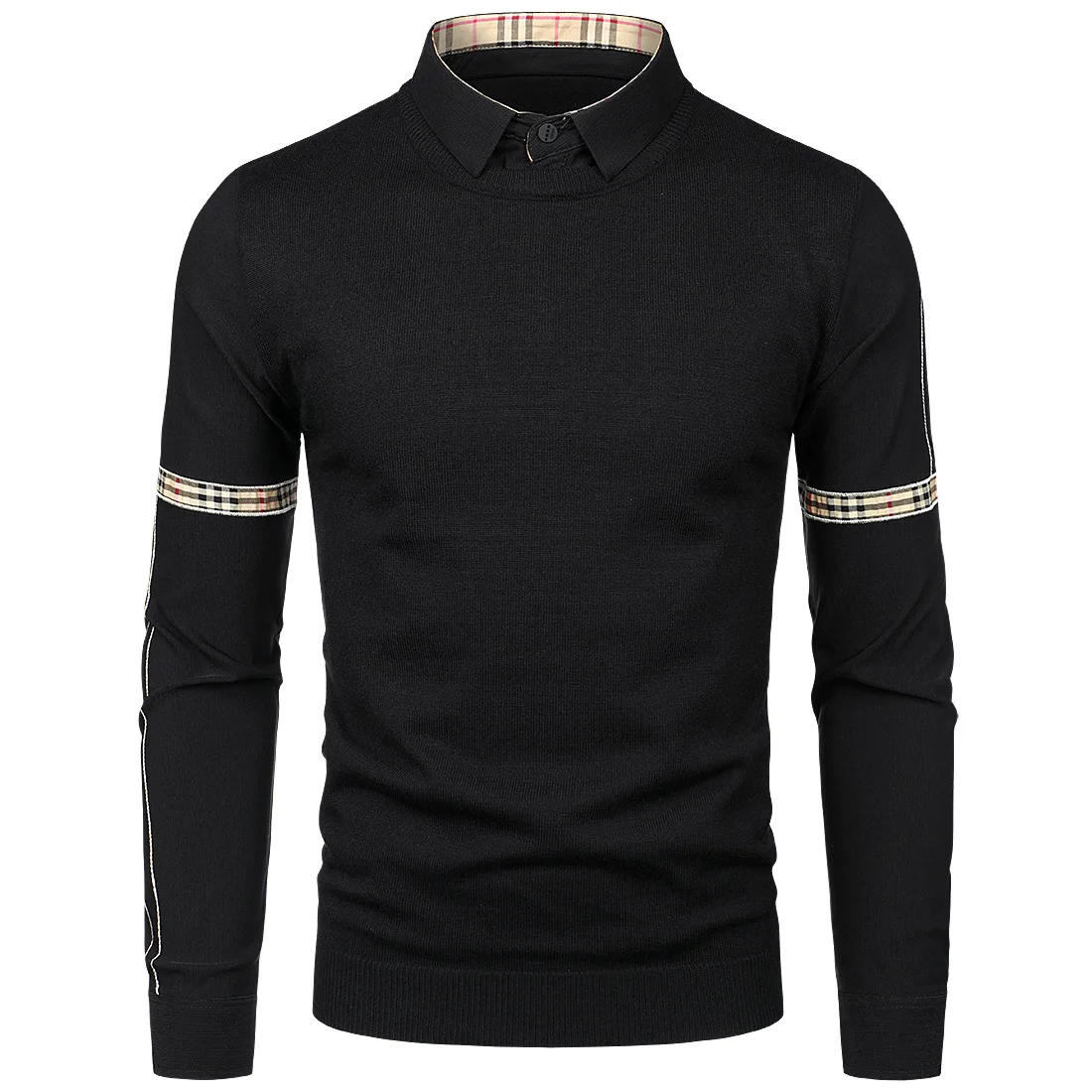 Men Cotton Sweater Pullovers Men Sweaters  Black Autumn Thin Male Solid Knitting Clothing