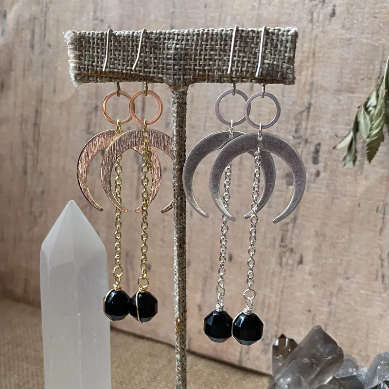 

Boho Black Onyx Crescent Crystal Moon Drop Dangle Earrings For Women Witch Charm Jewelry Wholesale