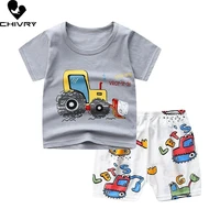 new kids boys girls summer pajamas sets cute cartoon print short sleeve t shirt tops with shorts 2022 toddler baby clothing set