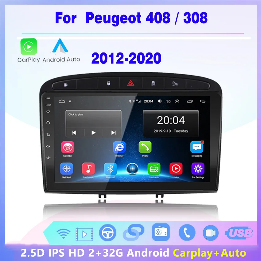 2 din car radio 2+32 multimedia android player No DVD apple carplay Auto GPS navigation For Peugeot 408 308 308SW 2010 |