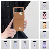 cartoon face animals solid color phone case for samsung galaxy z flip 3 z flip 4 hard pc back cover for zflip3 zflip4 case shell