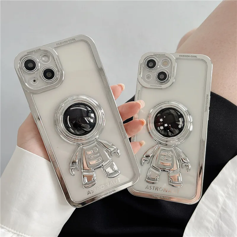 

Cute Astronaut Phone Case for iPhone 13 12 11 Pro MAX Electroplating Transparent Three-dimensional Design Buffer Back Cover