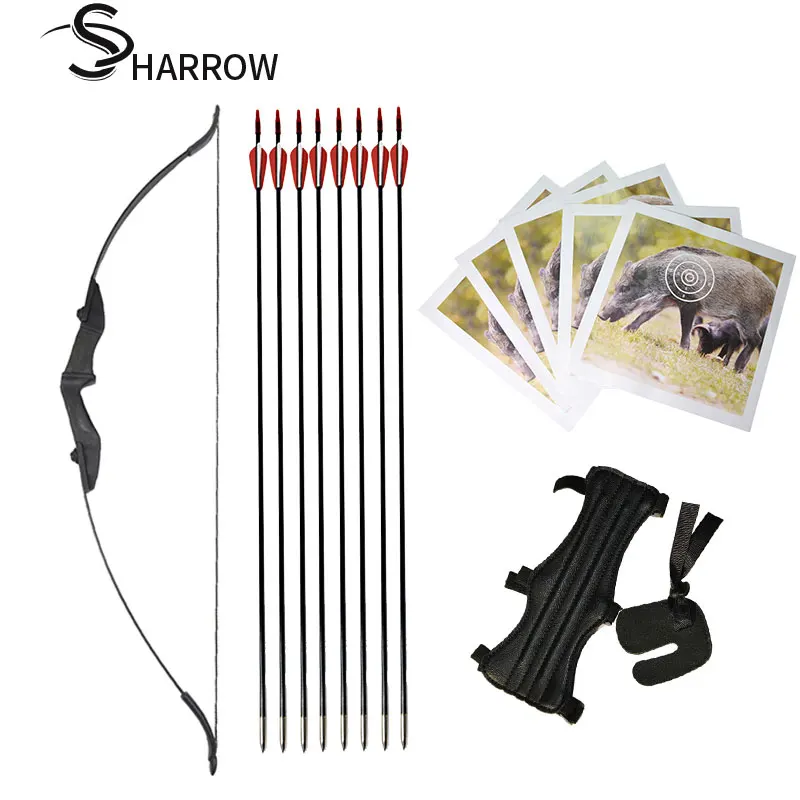 

Archery Recurve Bow And Arrows Set 30-40lbs 8pcs Fiberglass Arrows 5pcs Target Papers Protective gear RH/LH Shooting Accessories