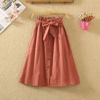skirts womens 2022 womens summer new solid color retro skirts literary temperament high waisted thin midi skirt e32