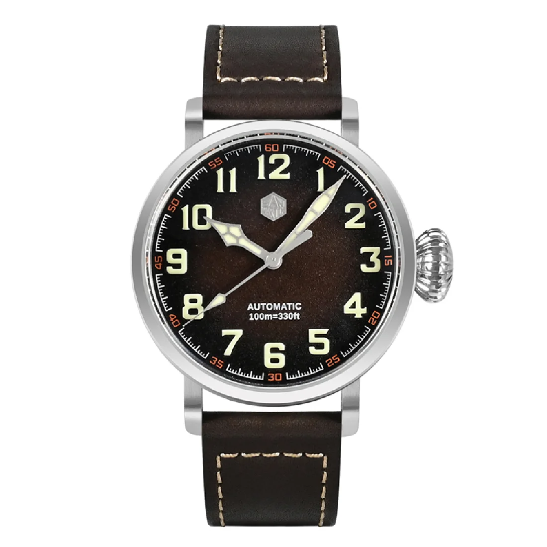 

San Martin Men Automatic Watch 44.5MM Pilot Mechanical Wristwatch Military Sapphire 100m Waterproof Luminous Onion Crown YN55