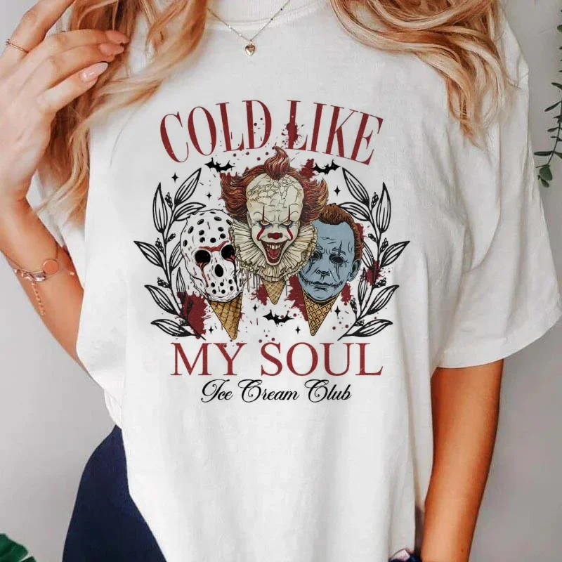 Cold Like My Soul Ice Cream Club Женская мода Ретро Модная футболка Свободная женская с