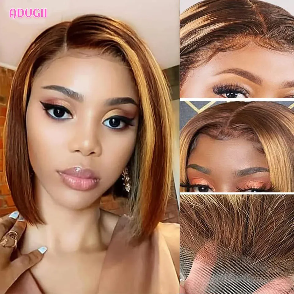 Highlight Bob Wig Lace Front Human Hair Wigs Brazilian Remy Lace Front Wigs For Women 150%  Lace Closure Human Hair Bob Wig