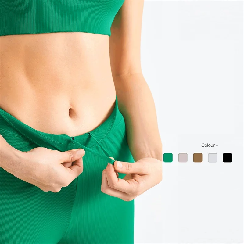 Solid Color Women Sports Pants Ribbed Loose Wide Leg Girdle Fitness Yoga Legging Feet Loose Sunscreen Breathable Quick-drying