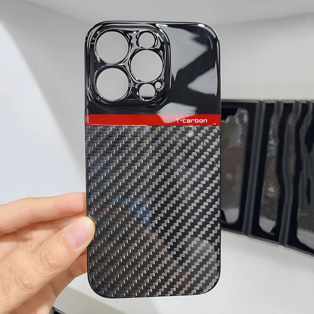 

Чехол из натурального углеродного волокна для iPhone 14 Pro Max, яркий стеклянный сращивающийся черный чехол из углеродного волокна для iPhone 14 Pro Business