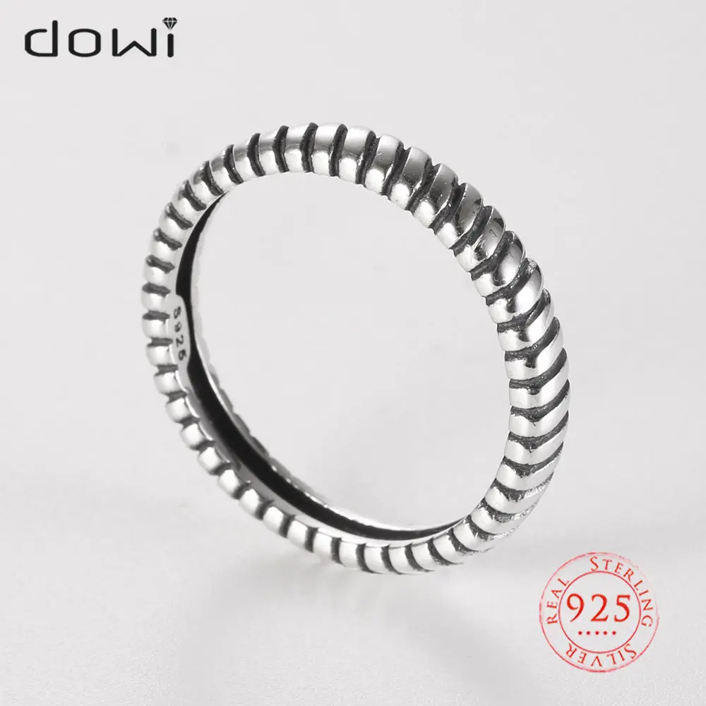 

Dowi High Quality 925 Sterling Silver Retro Twill Finger Rings for Women Men Couple's Stack-able Engagement Party Jewellry