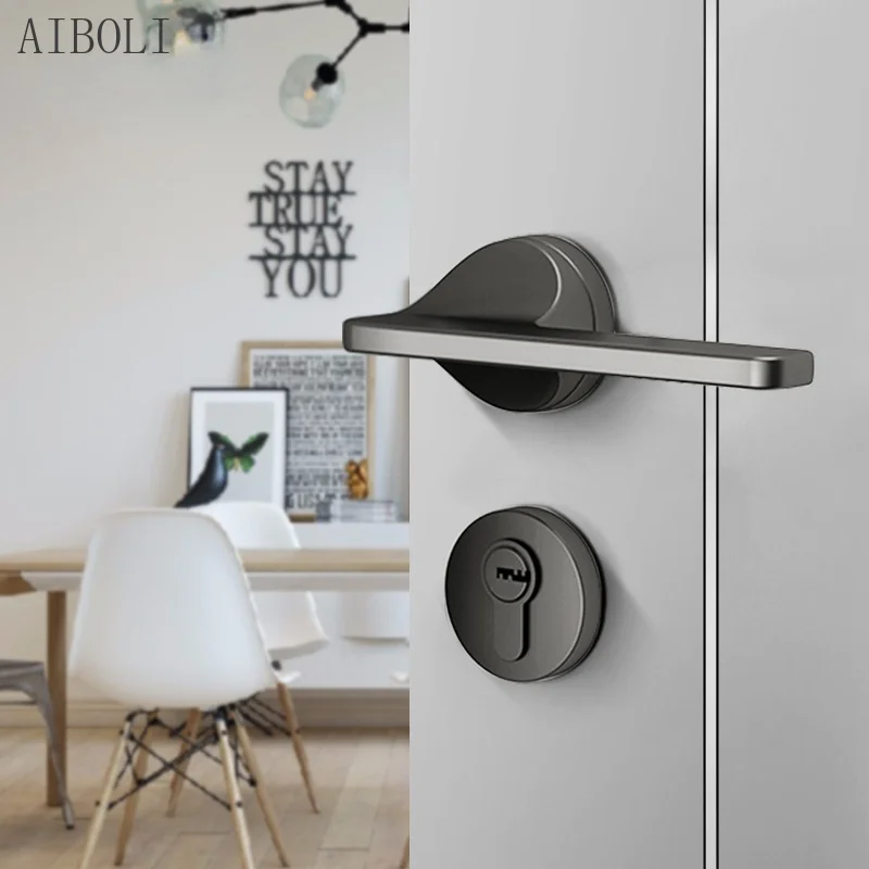 

Door Lock Indoor Bedroom Room Door Lock Black Split Lock Zinc Alloy Handle Lock Magnetic Mute Door Lock