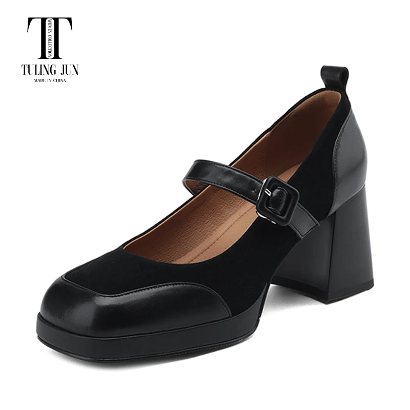 

Женские туфли с квадратным носком TULING JUN 2023, весенне-Летняя женская обувь на массивном высоком каблуке, элегантные туфли-лодочки в стиле ретро для женщин