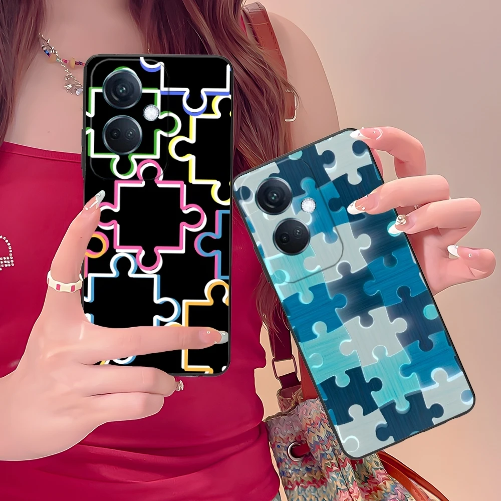 Puzzle Pretty Fashion Mobile Cell Phone Case for OPPO Find X5 X3 X2 A93 Reno 8 7 Pro A74 A72 A53 Black Soft Cover Shell