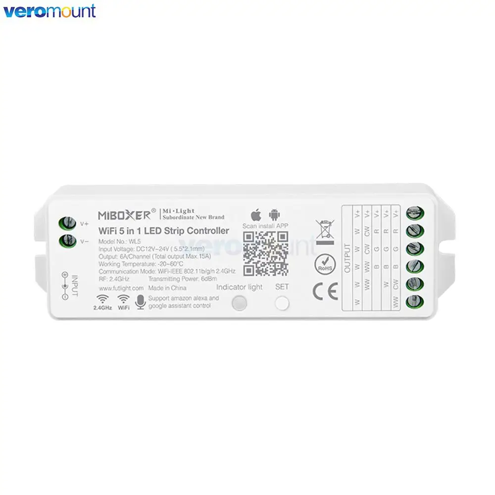 Miboxer WL5 2 4G 5 в 1 Wi-Fi светодиодный контроллер для одноцветных CCT RGB RGBW + светодиодных