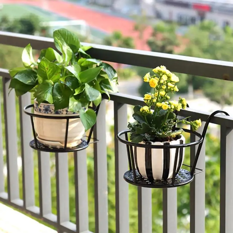 

Round Flower Rack Iron Art Stand Ornament Plant Garden Hanging Pot Holder Balcony Frame Railing Wall-Mounted Bracket Pot Trays