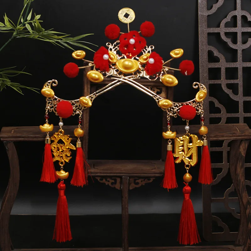 NiuShuya God of Wealth Корона для волос Аксессуары Древний стиль Yuanbao Шпилька Монета Чай