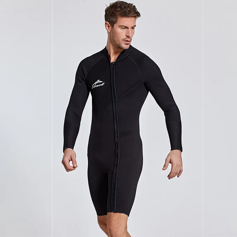 

Wetsuit Shorty for Men 3mm Neoprene Front Zip Long Sleeve Short Legs Full Wet SuitsSpring for Diving Surfing Snorkeling Swimming